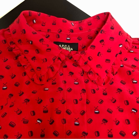APC x Vanessa Seward Silk Blouse Frilly Collar Button Down Shirt Blouse size M - Picture 2 of 10